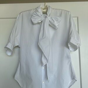 Ralph Lauren Blue Label White Bow Tie Short Sleeve Blouse